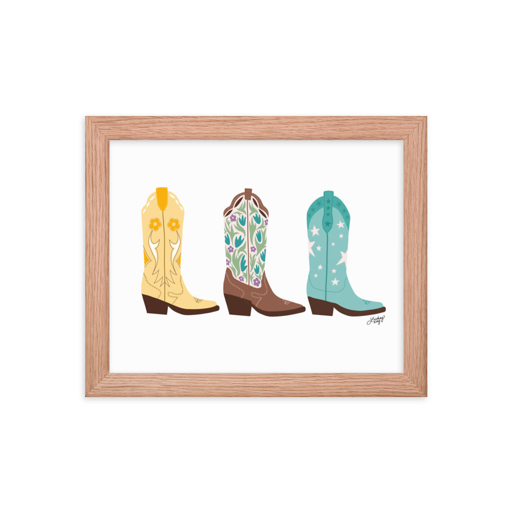 Illustration de bottes de cowboy (palette lumineuse) - Impression mate encadrée