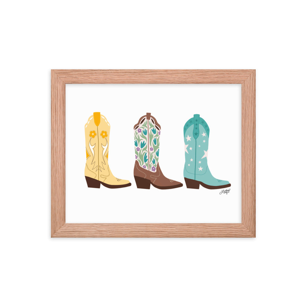 Cowboy Boots Illustration (Bright Palette) - Framed Matte Print
