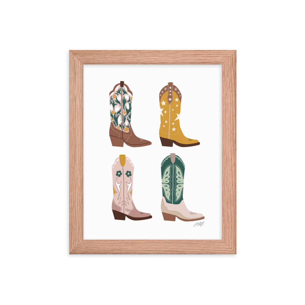 Illustration de bottes de cowboy (palette neutre) - Impression mate encadrée