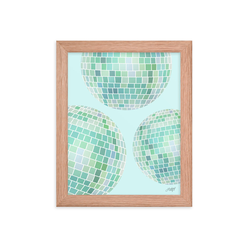 Ilustración de bolas de discoteca (paleta verde) - Impresión mate enmarcada