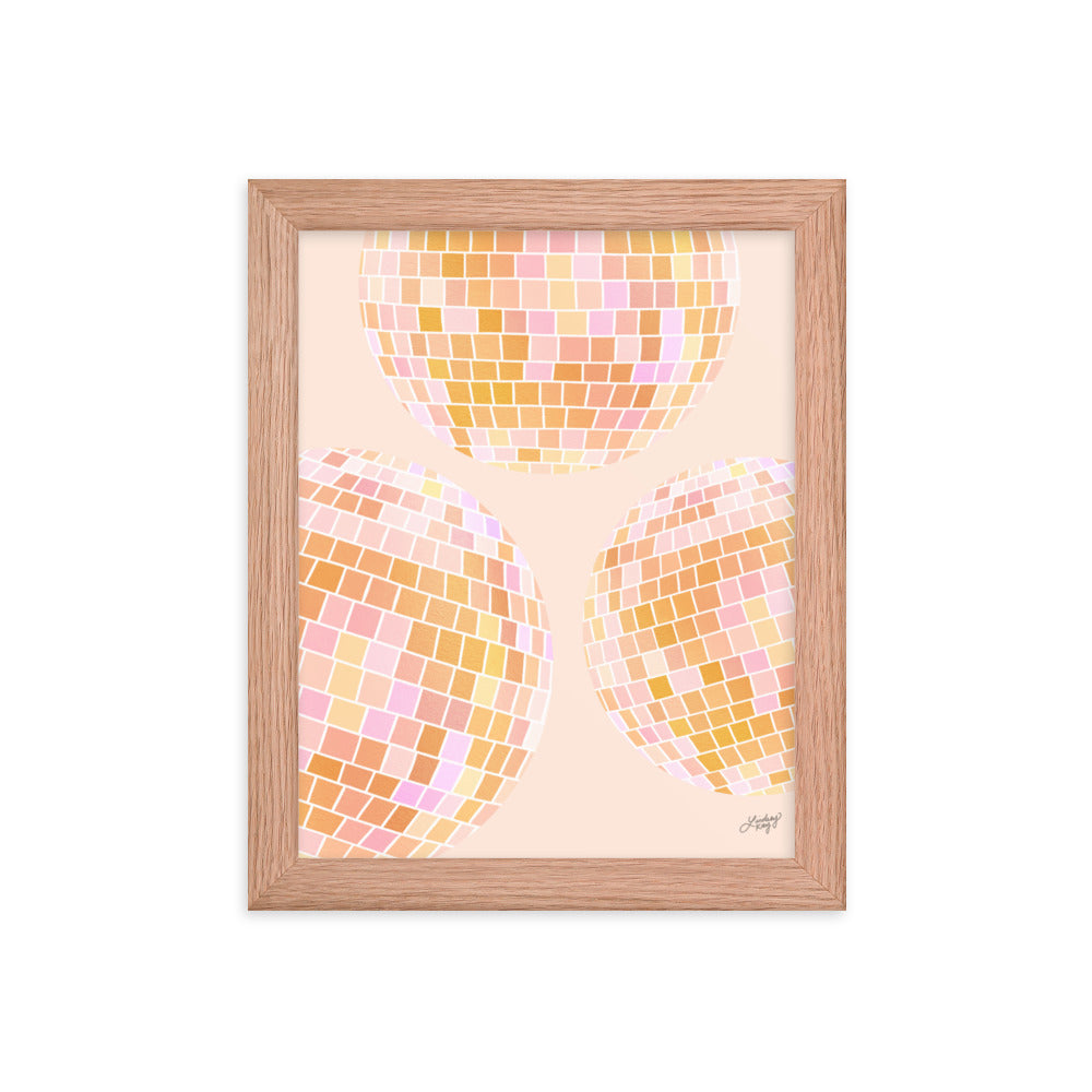 Illustration de boules disco (palette jaune) - Impression mate encadrée