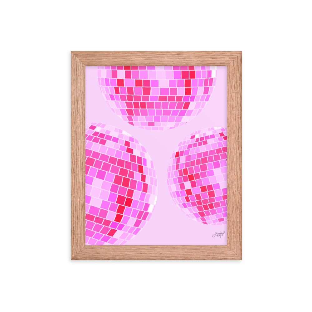 Ilustración de bolas de discoteca (paleta rosa) - Impresión mate enmarcada