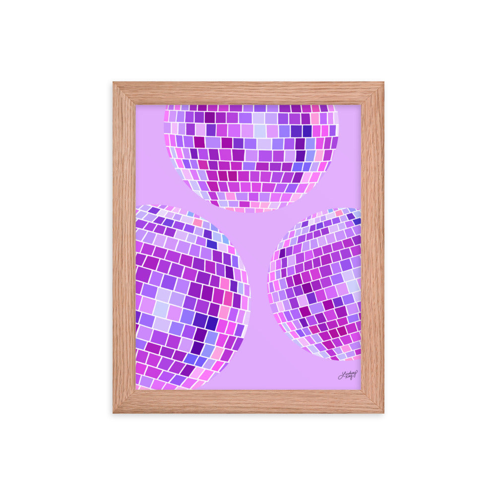 Disco Balls Illustration (Purple Palette) - Framed Matte Print