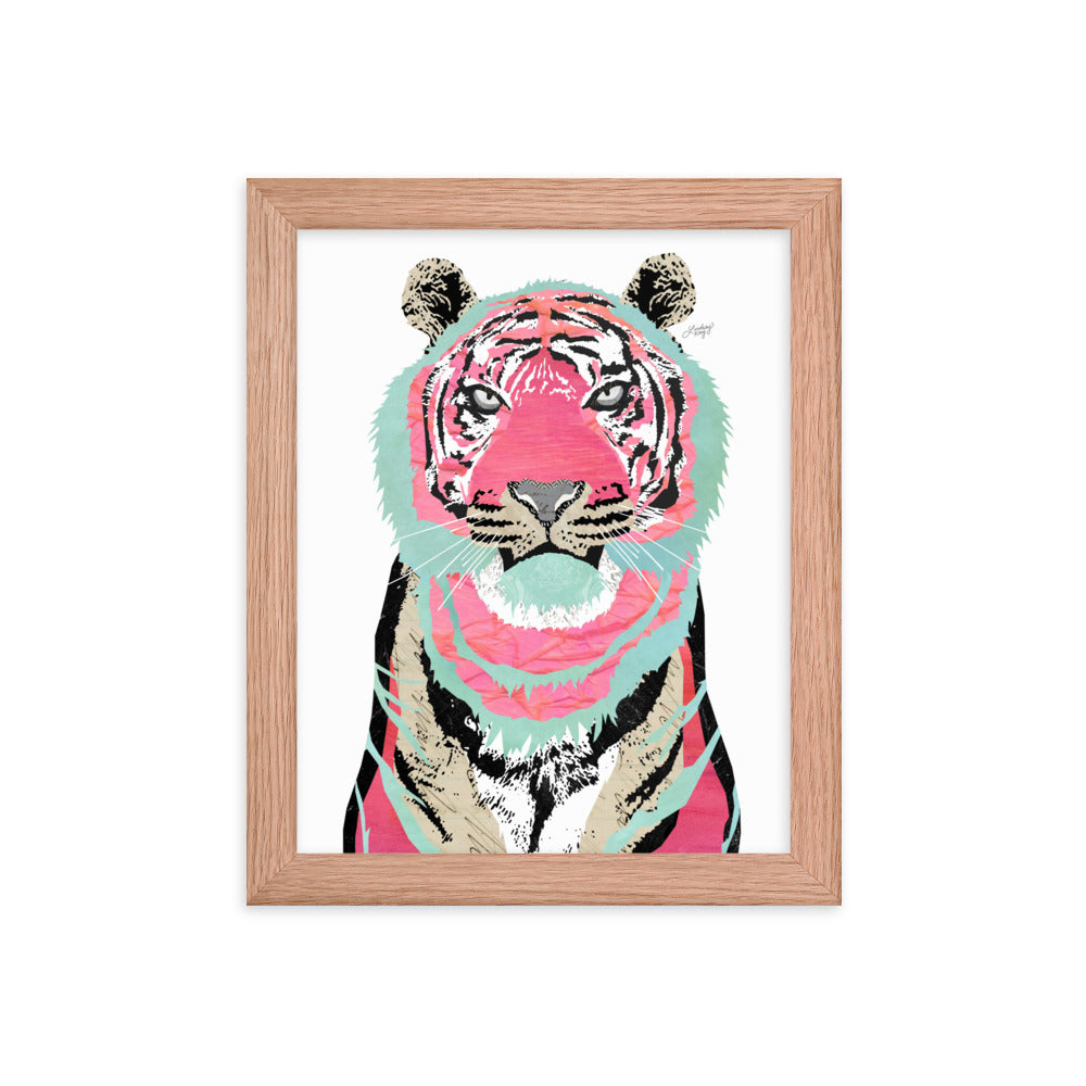 Collage de tigre rosa - Impresión mate enmarcada