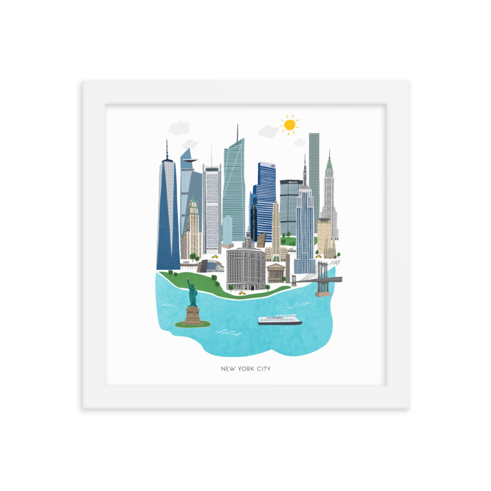 Illustration de la ville de New York - Impression d’art mate encadrée