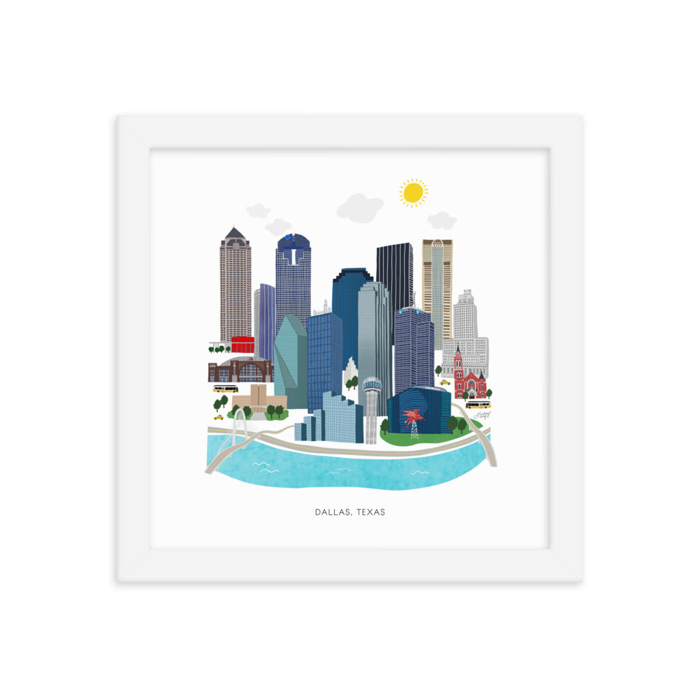 Dallas Texas Illustration - Framed Matte Print