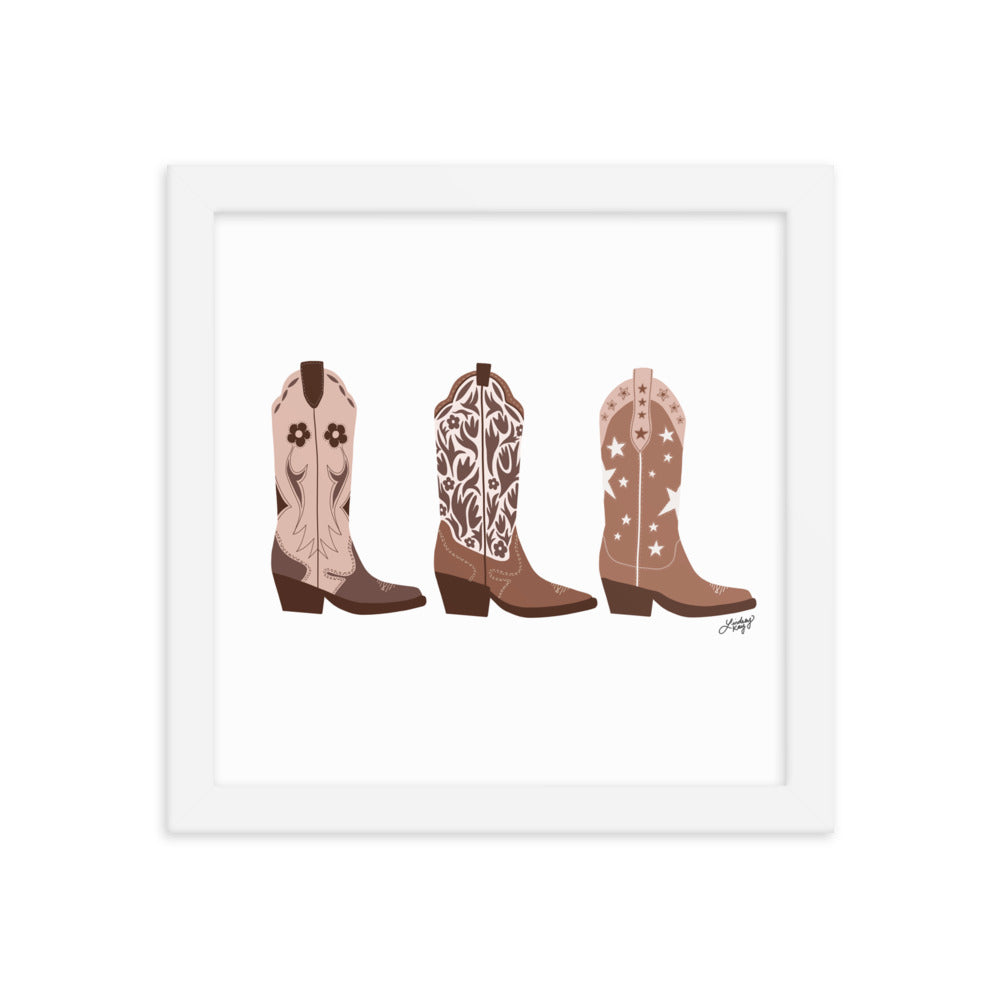Cowboy Boots Illustration (Brown Palettte) - Framed Matte Print