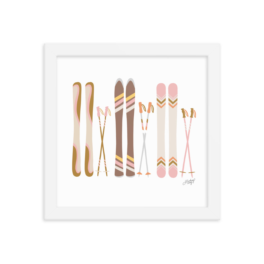 Illustration de ski (palette neutre) - Impression artistique encadrée