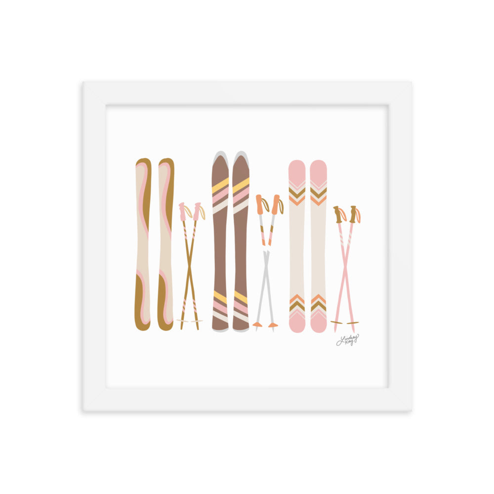 Illustration de ski (palette neutre) - Impression artistique encadrée