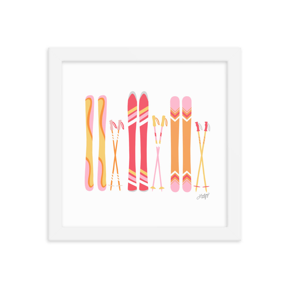 Illustration de ski (palette chaude) - Impression d’art paysager encadrée