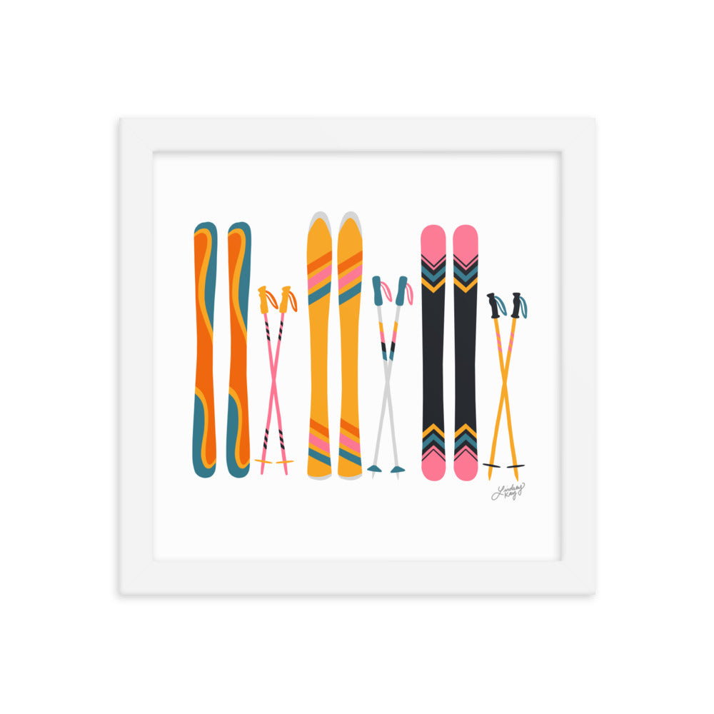 Illustration de ski (palette rétro) - Impression artistique encadrée