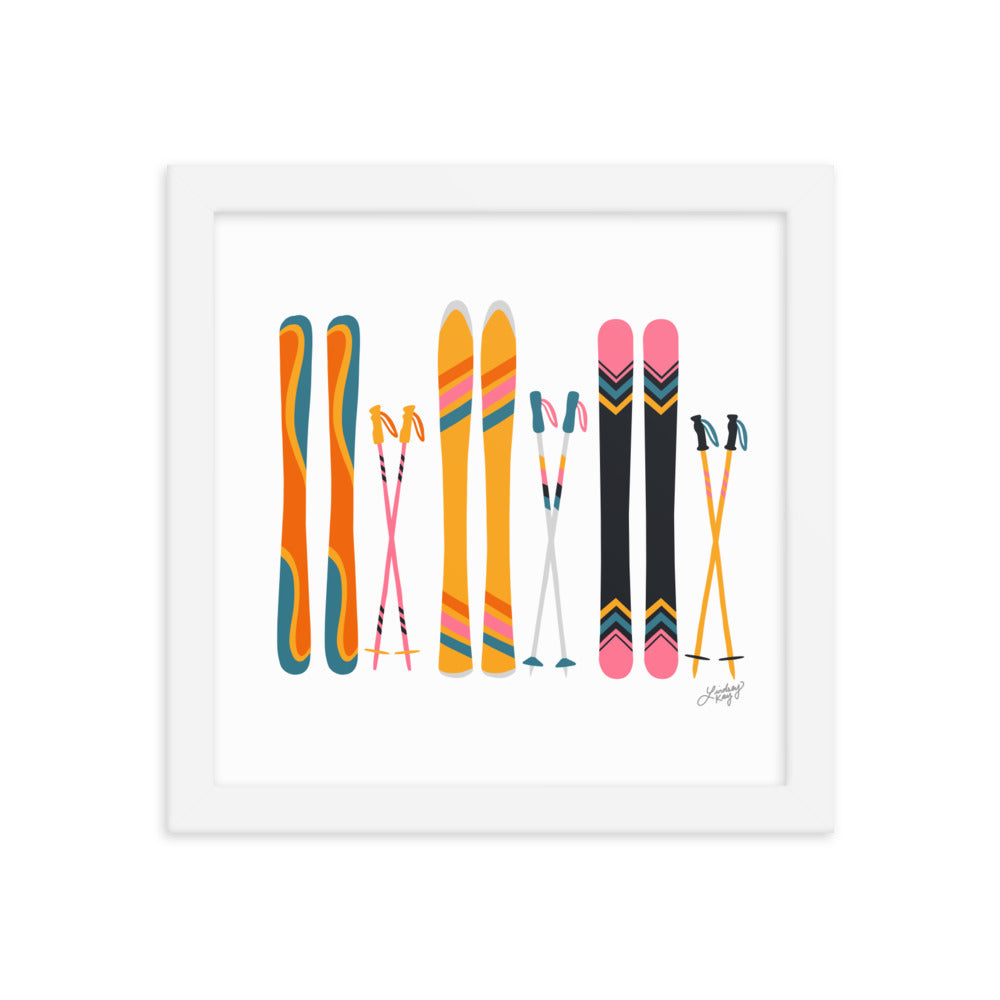 Illustration de ski (palette rétro) - Impression d’art paysager encadrée