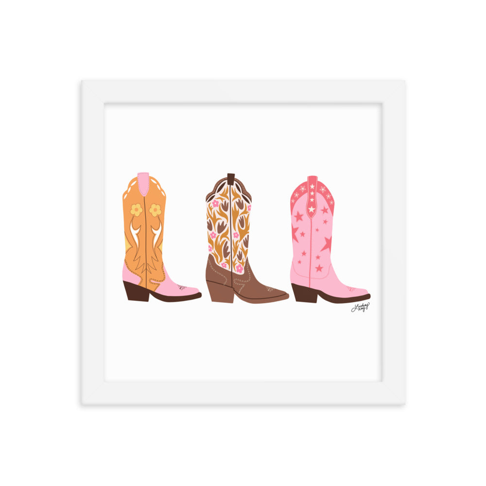 Cowboy Boots Illustration - Framed Matte Print