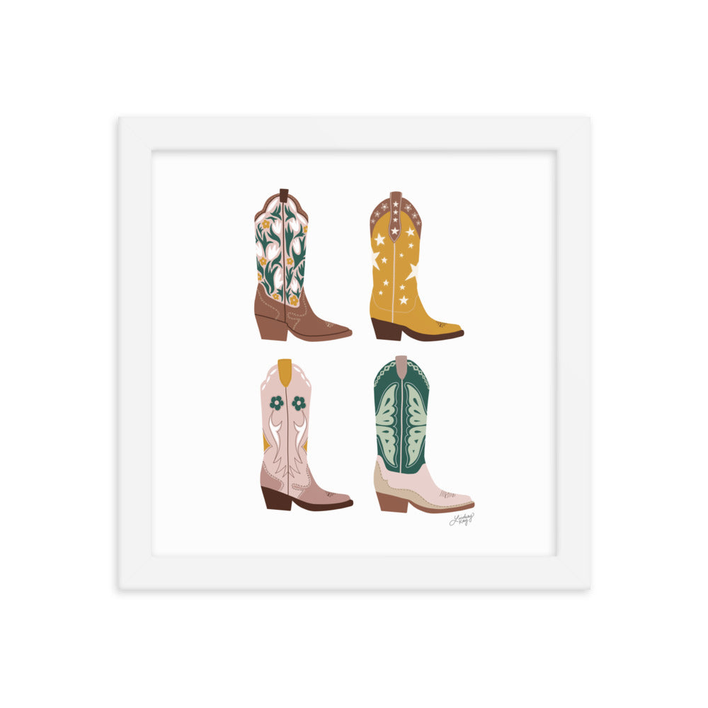 Illustration de bottes de cowboy (palette neutre) - Impression mate encadrée