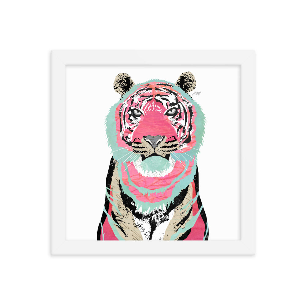 Collage de tigre rosa - Impresión mate enmarcada