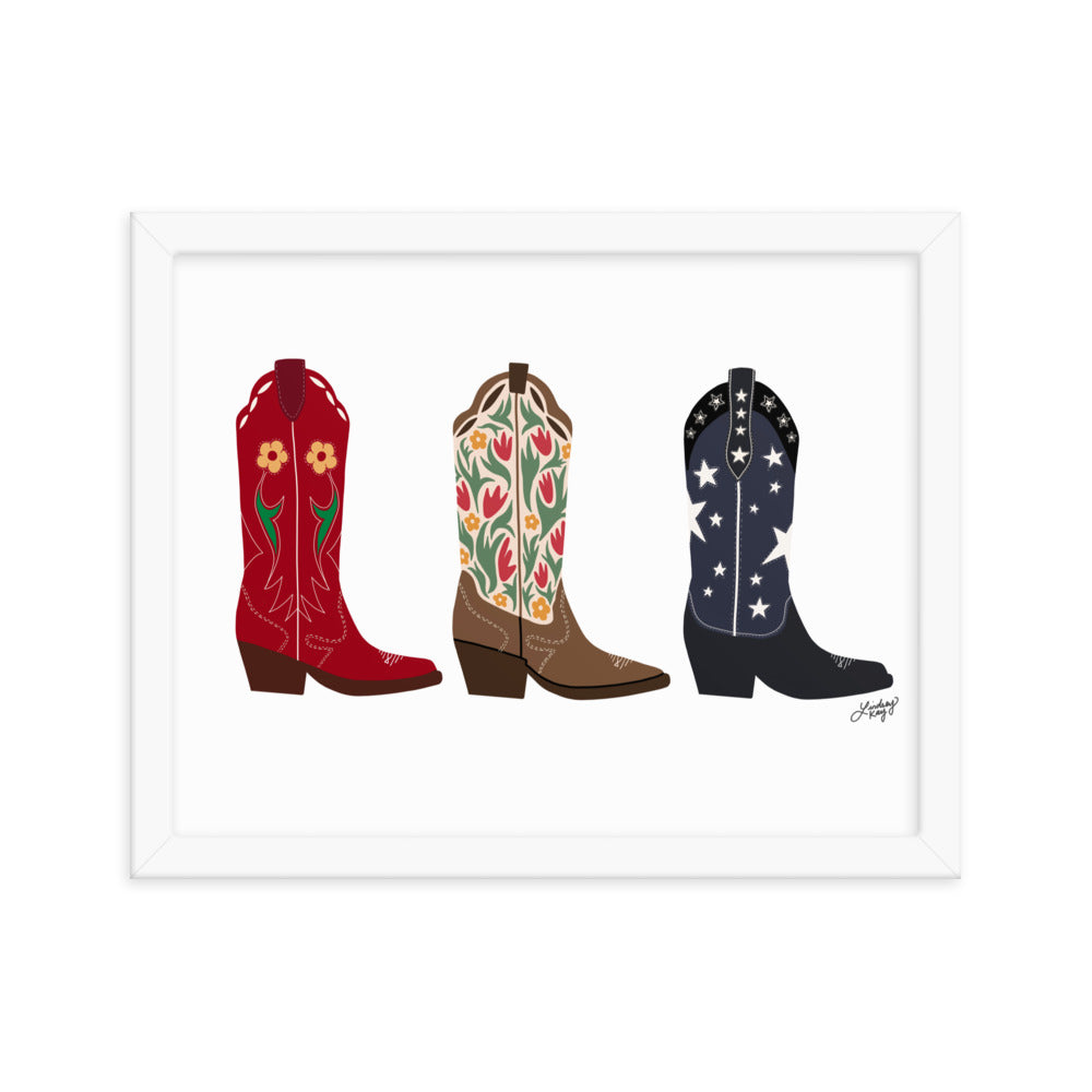 Cowboy Boots Illustration - Framed Matte Print