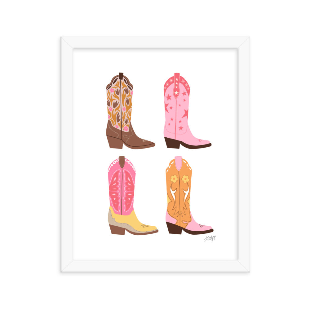 Cowboy Boots Vertical Illustration (Warm Palette) - Framed Matte Print
