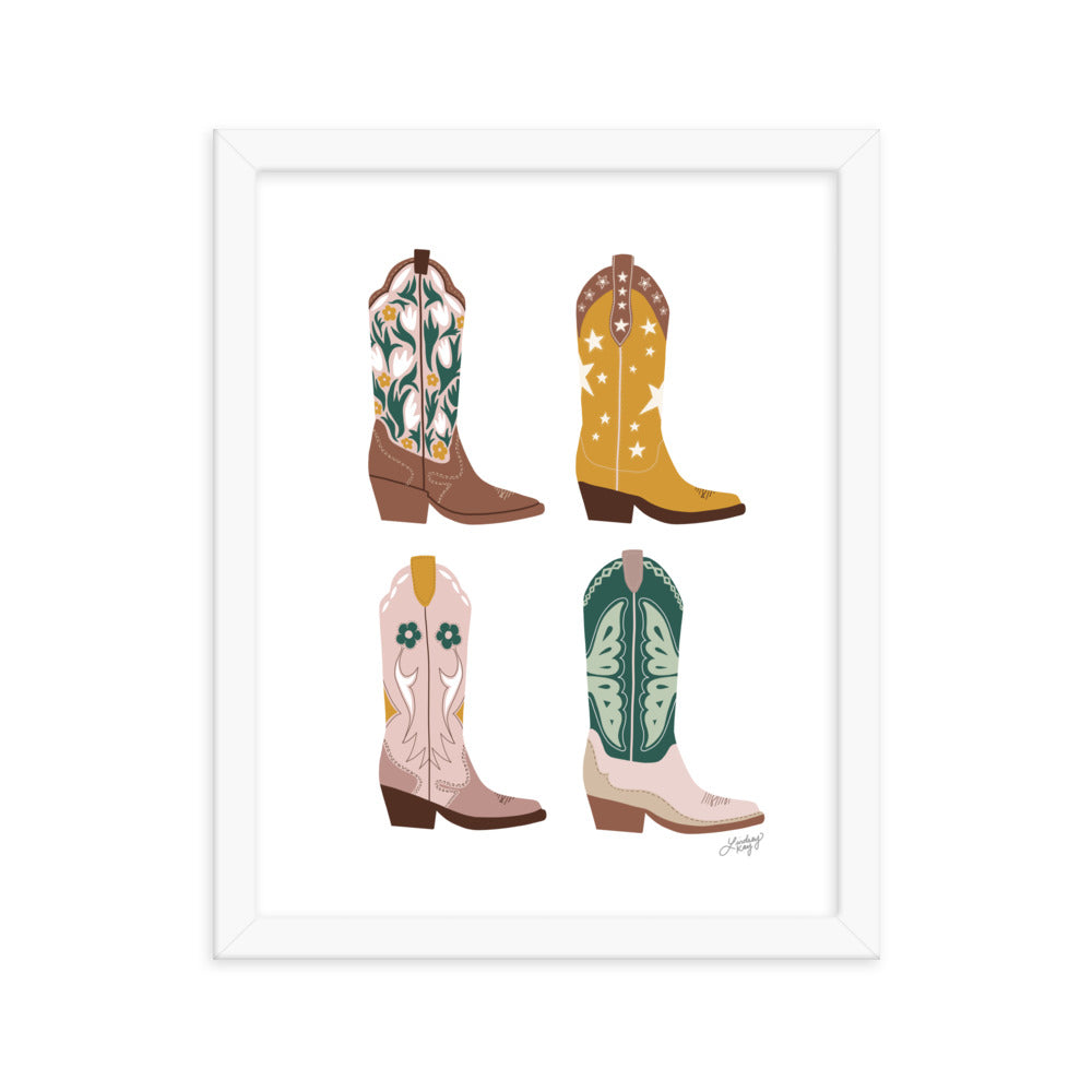 Illustration de bottes de cowboy (palette neutre) - Impression mate encadrée