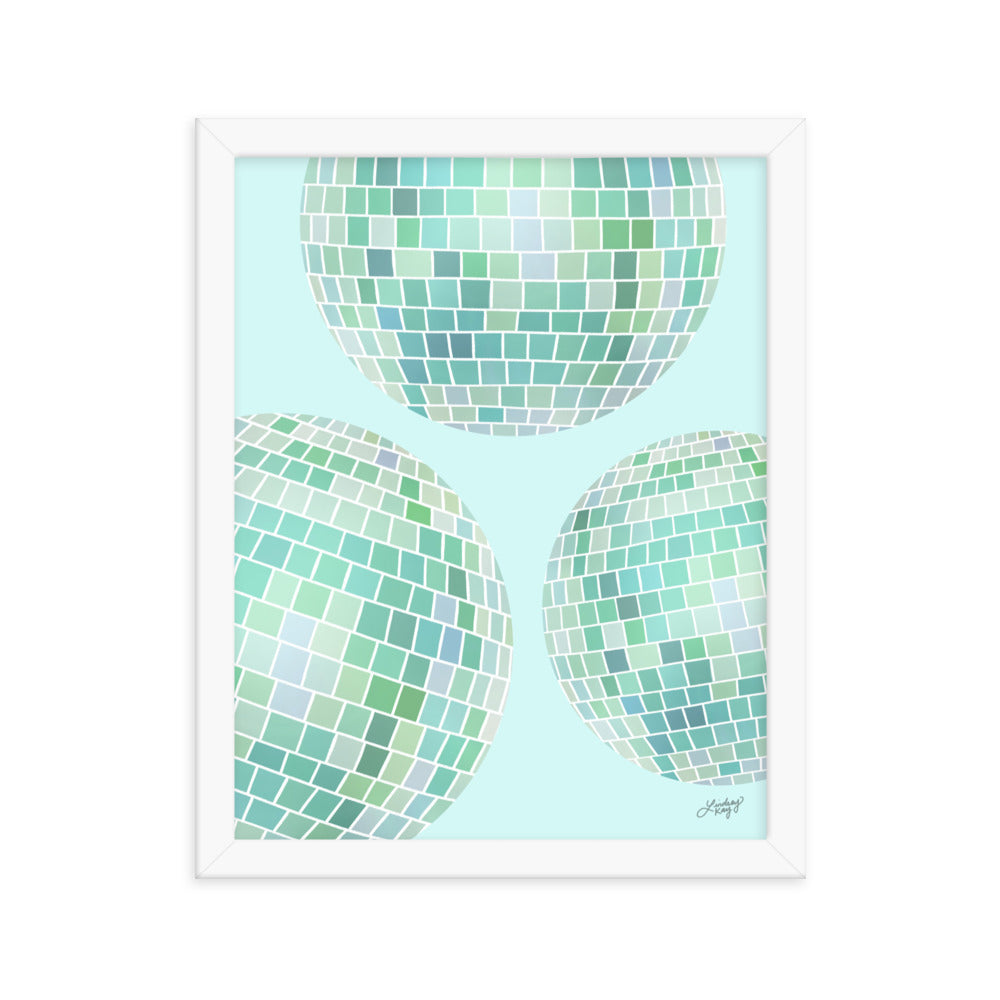 Ilustración de bolas de discoteca (paleta verde) - Impresión mate enmarcada