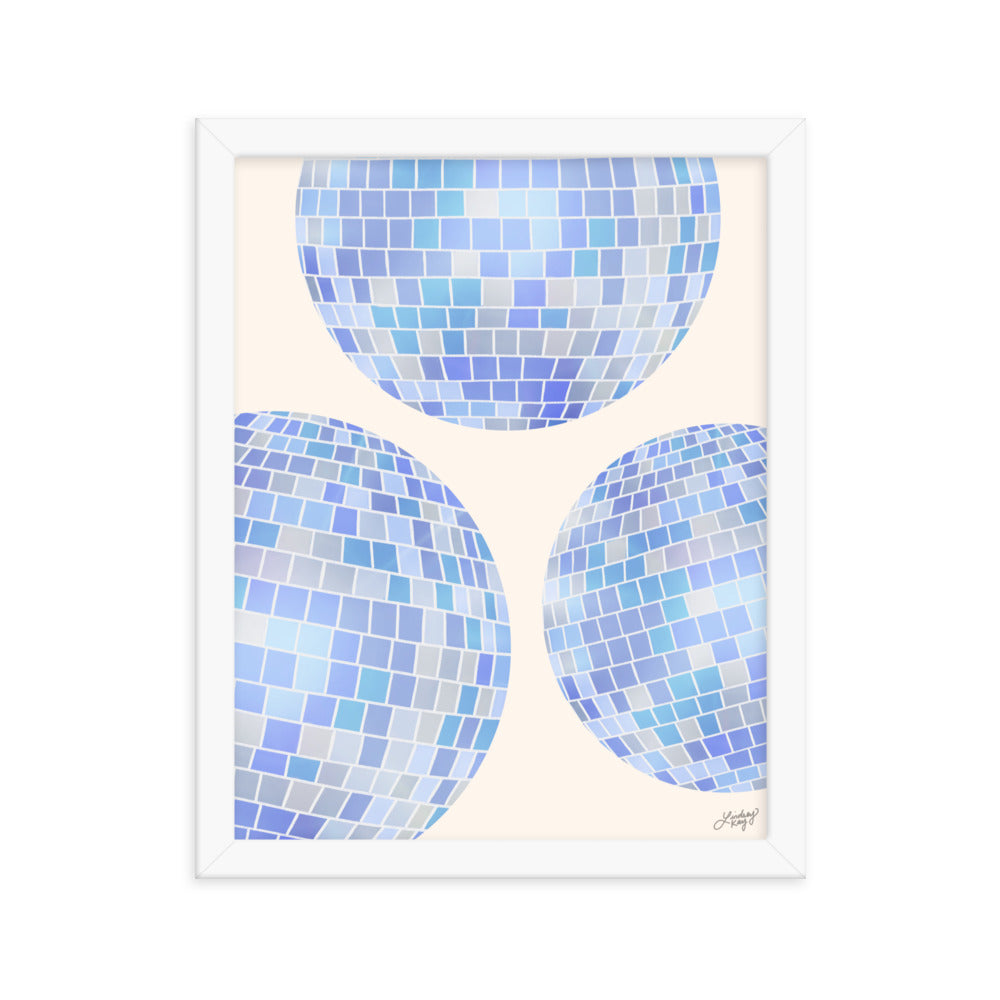 Illustration de boules disco (palette bleue) - Impression mate encadrée