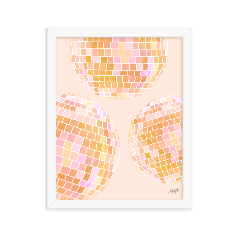 Illustration de boules disco (palette jaune) - Impression mate encadrée