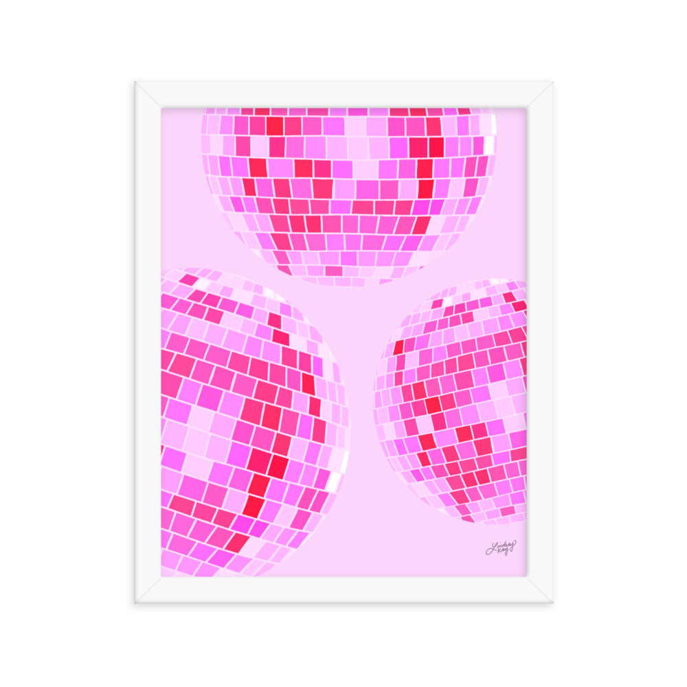 Ilustración de bolas de discoteca (paleta rosa) - Impresión mate enmarcada