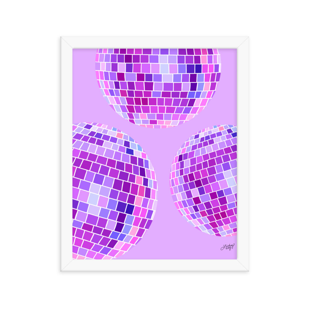Disco Balls Illustration (Purple Palette) - Framed Matte Print