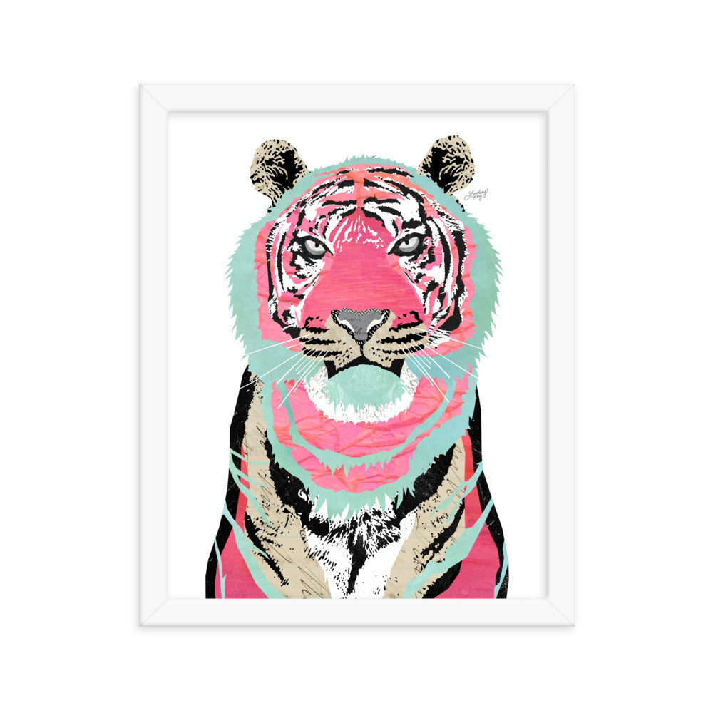 Collage de tigre rosa - Impresión mate enmarcada