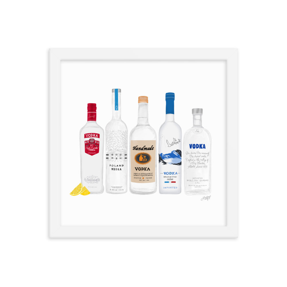 Illustration de bouteilles de vodka - Impression mate encadrée