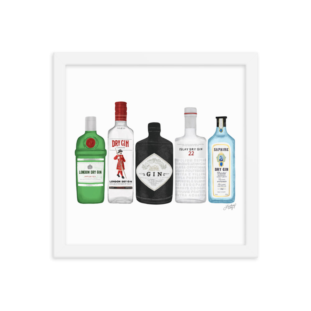 Gin Bottles Illustration - Framed Matte Print
