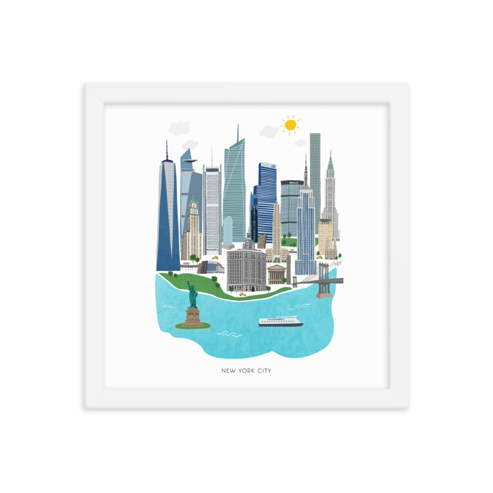 Illustration de la ville de New York - Impression d’art mate encadrée