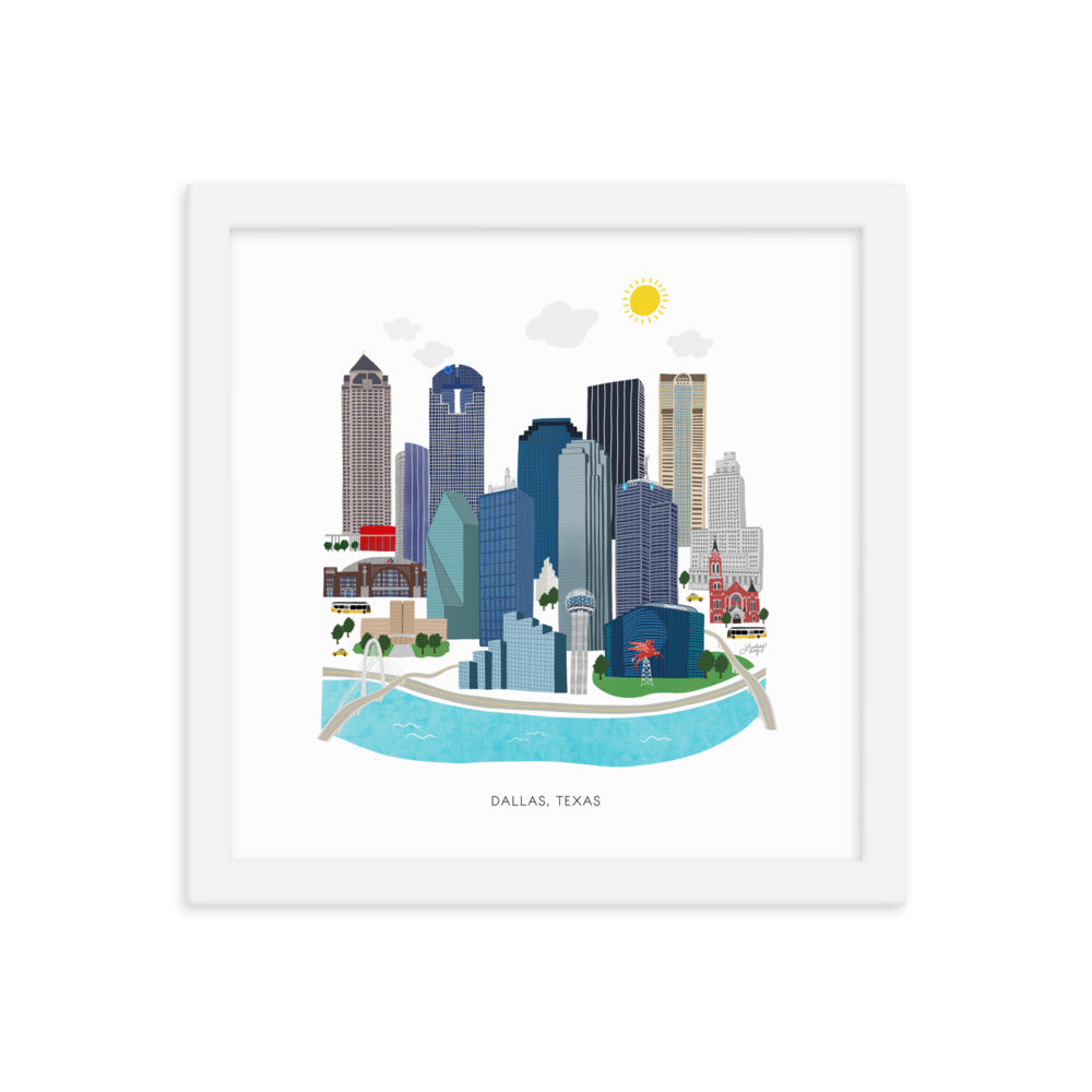 Dallas Texas Illustration - Framed Matte Print