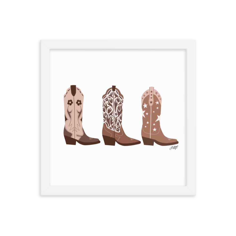 Cowboy Boots Illustration (Brown Palettte) - Framed Matte Print