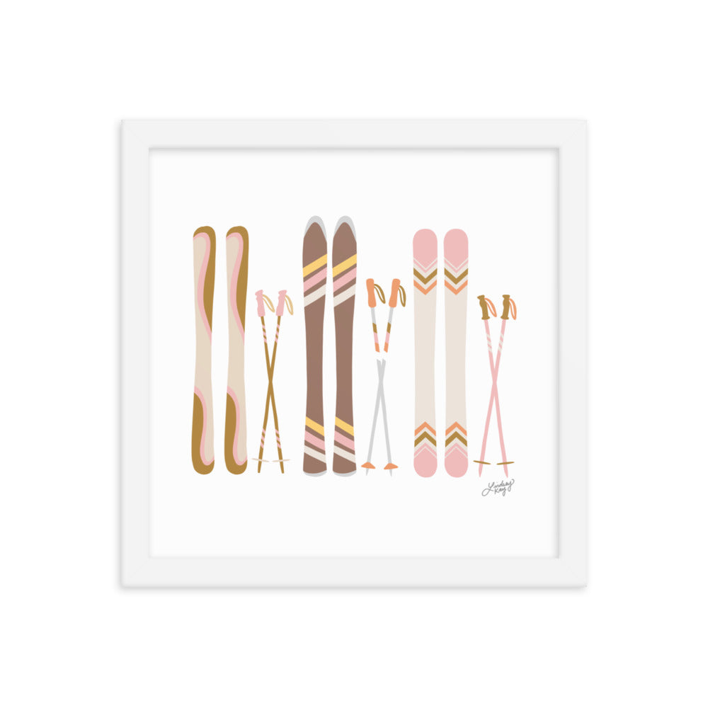 Illustration de ski (palette neutre) - Impression artistique encadrée