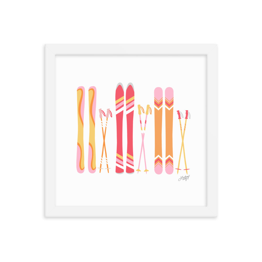 Illustration de ski (palette chaude) - Impression d’art paysager encadrée