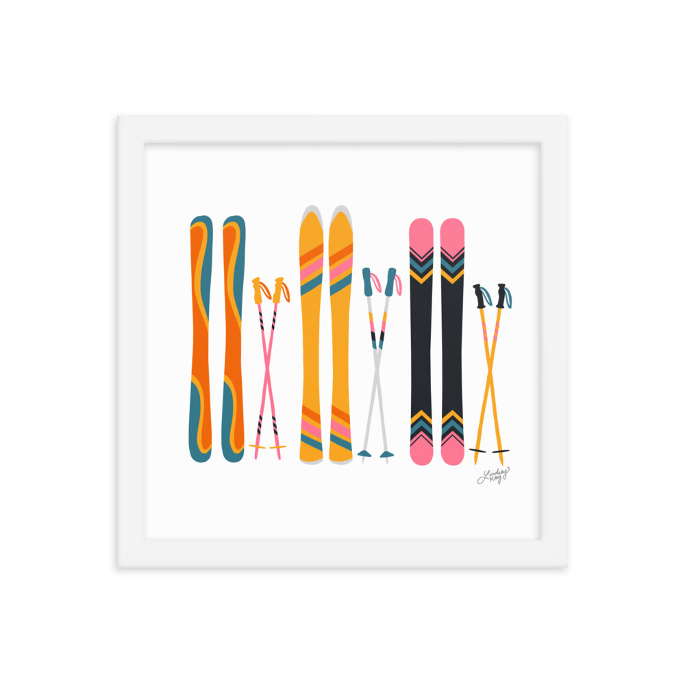 Illustration de ski (palette rétro) - Impression d’art paysager encadrée