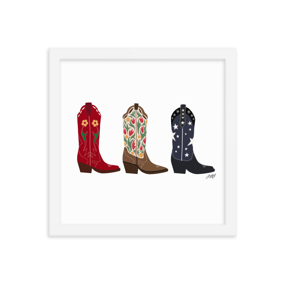 Cowboy Boots Illustration - Framed Matte Print