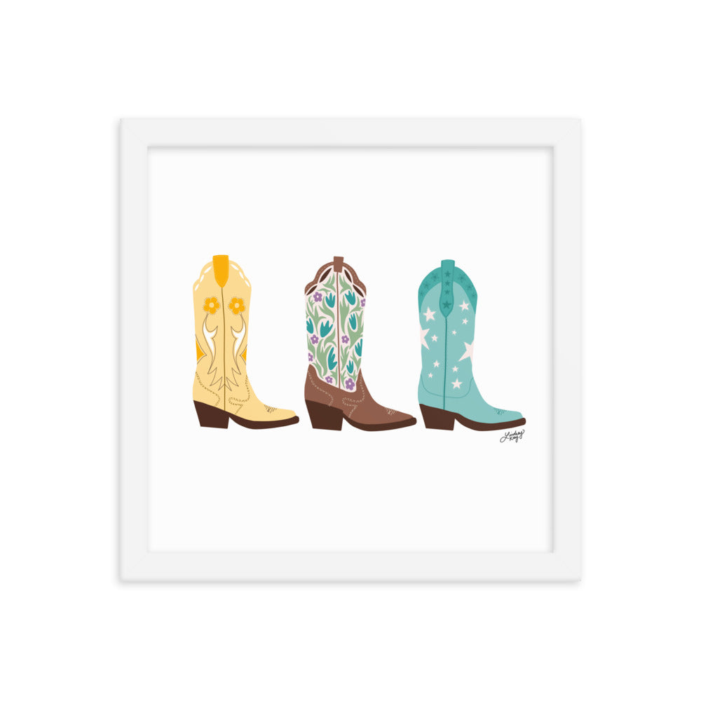 Cowboy Boots Illustration (Bright Palette) - Framed Matte Print