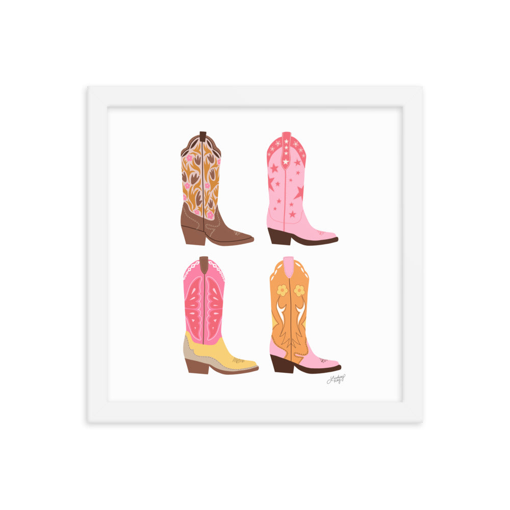 Illustration verticale de bottes de cowboy (palette chaude) - Impression mate encadrée