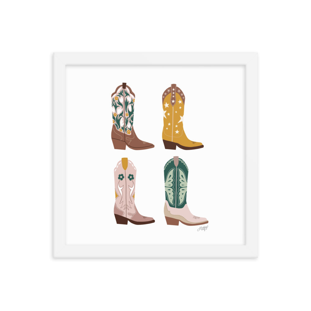 Illustration de bottes de cowboy (palette neutre) - Impression mate encadrée