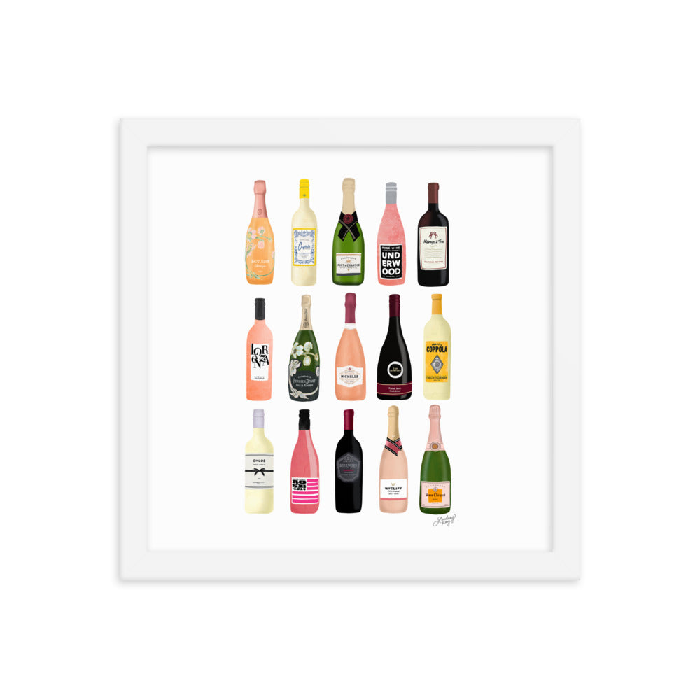Wine and Champagne Bottles Illustration - Framed Matte Print