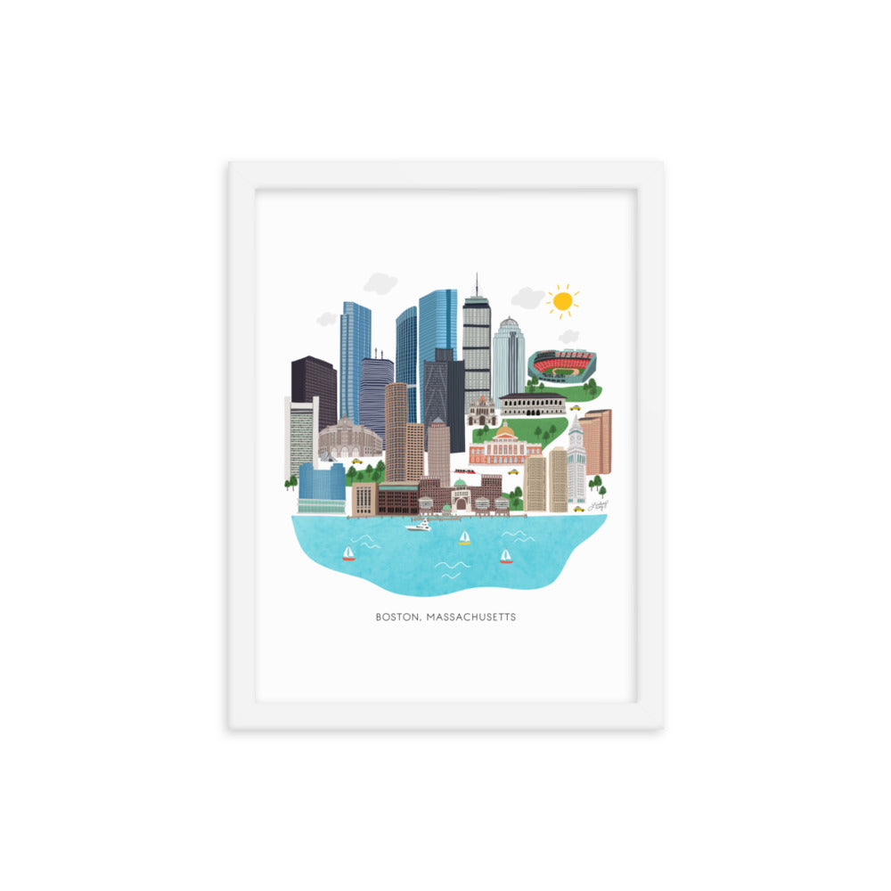 Boston Skyline Illustration - Impression mate encadrée