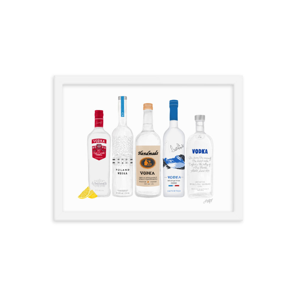 Illustration de bouteilles de vodka - Impression mate encadrée