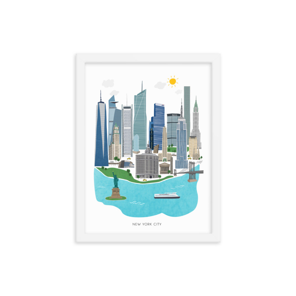 Illustration de la ville de New York - Impression d’art mate encadrée