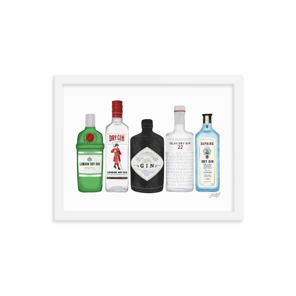 Gin Bottles Illustration - Framed Matte Print - Lindsey Kay Collective