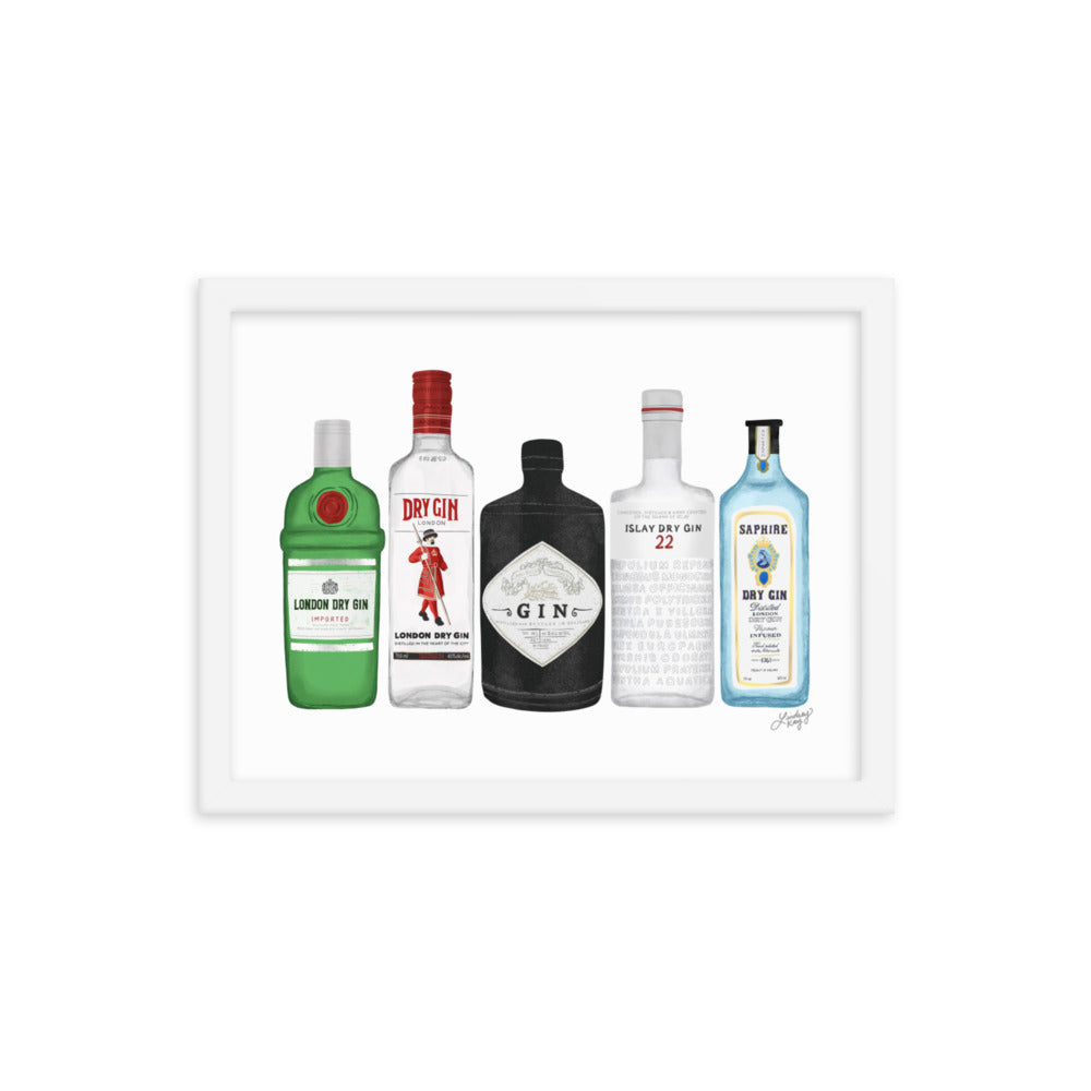 Gin Bottles Illustration - Framed Matte Print