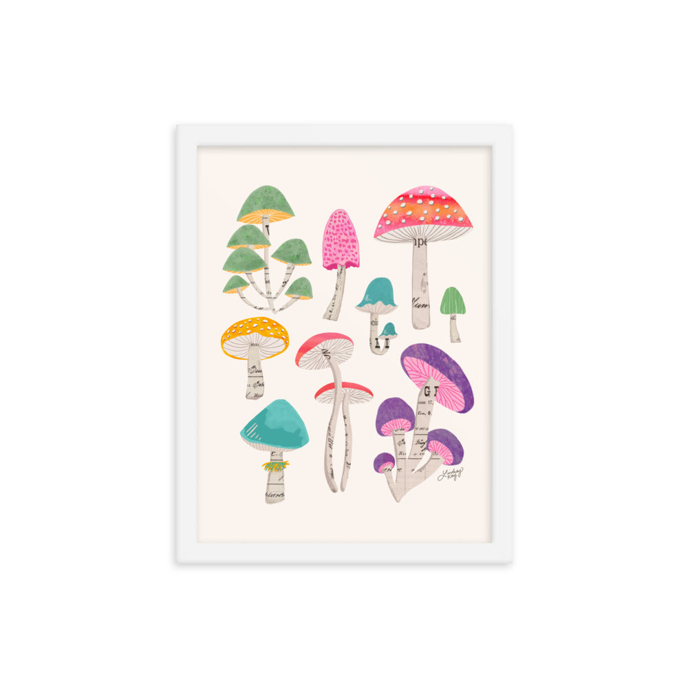 Color Mushrooms Collage Illustration - Framed Matte Print