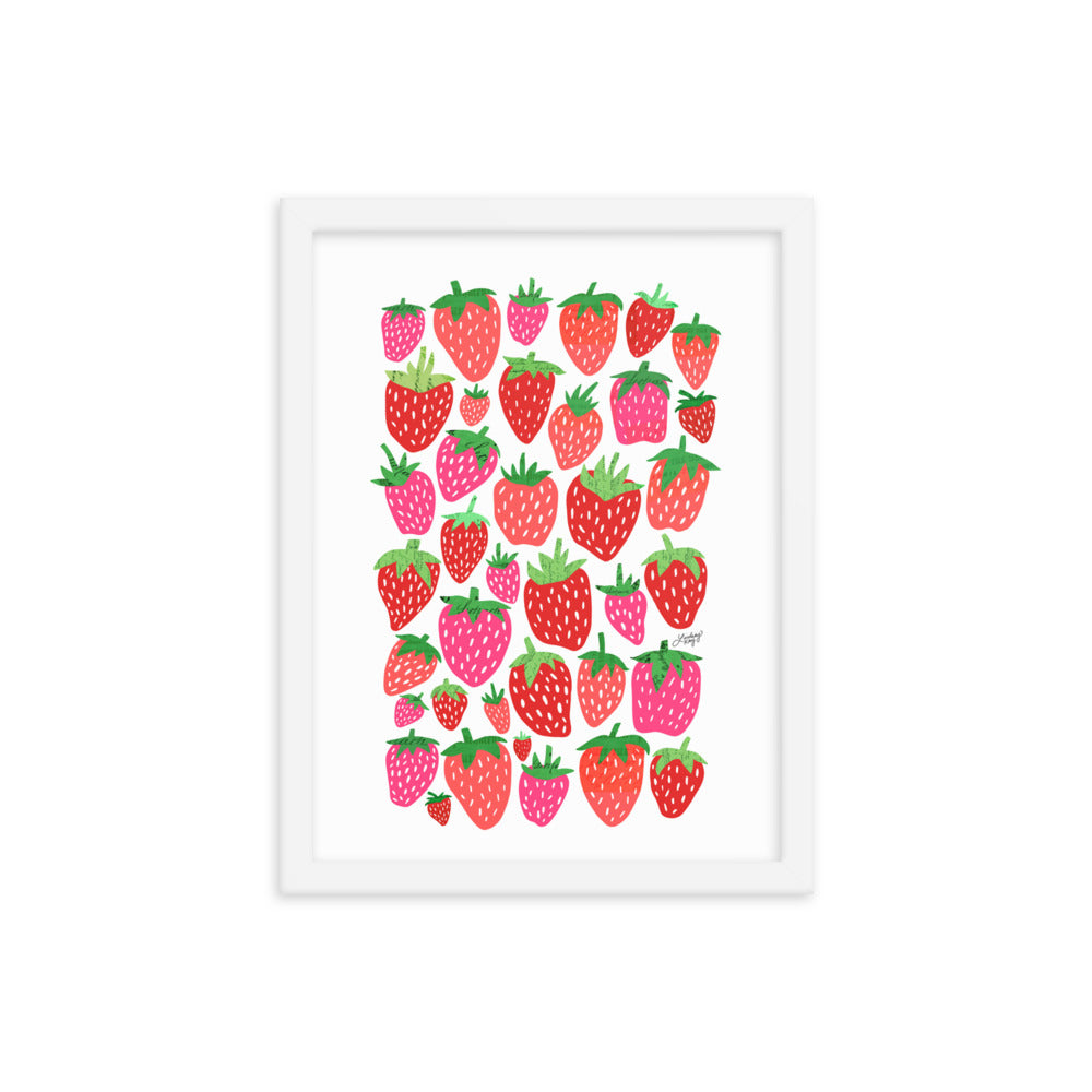 Ilustración de fresas - Impresión mate enmarcada