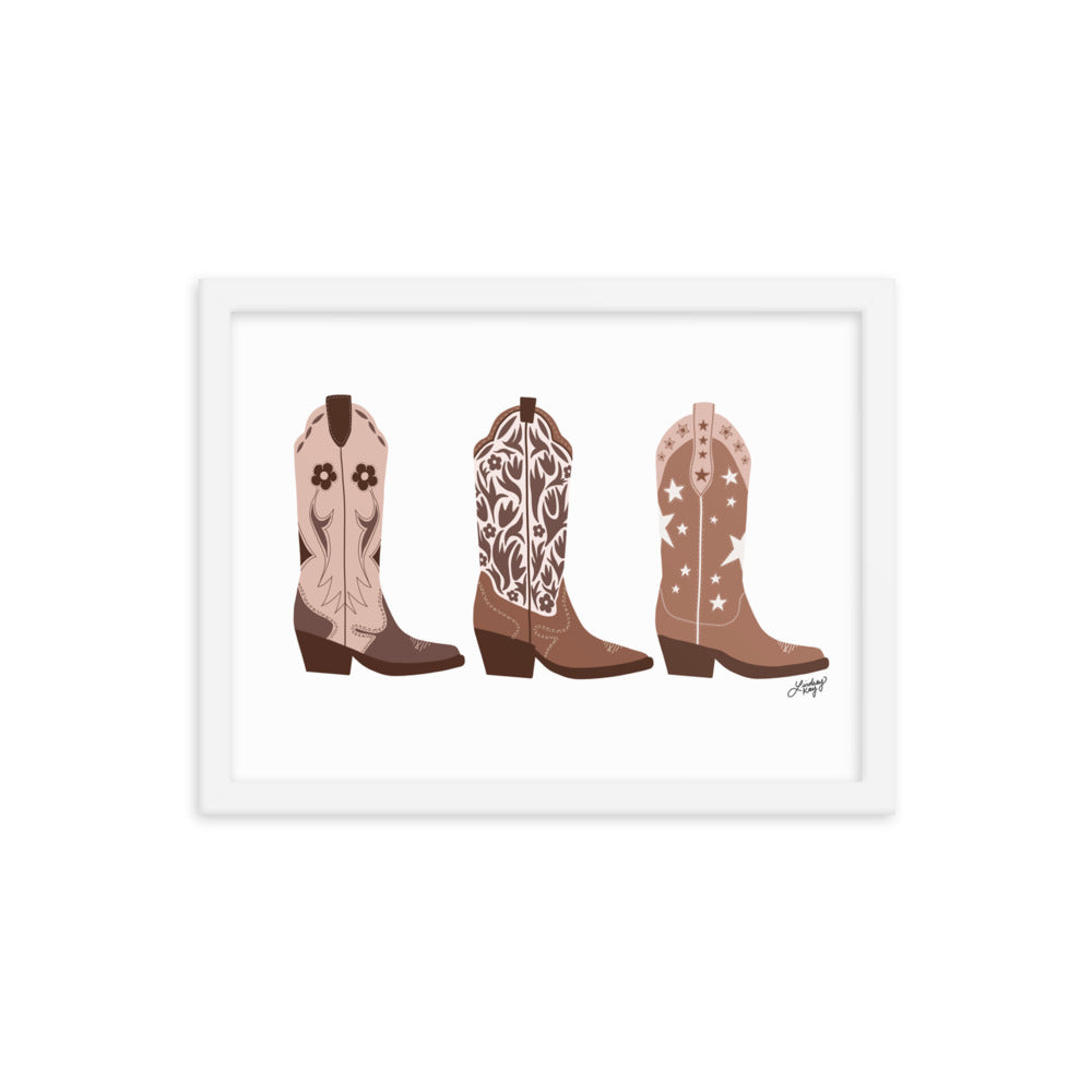 Cowboy Boots Illustration (Brown Palettte) - Framed Matte Print