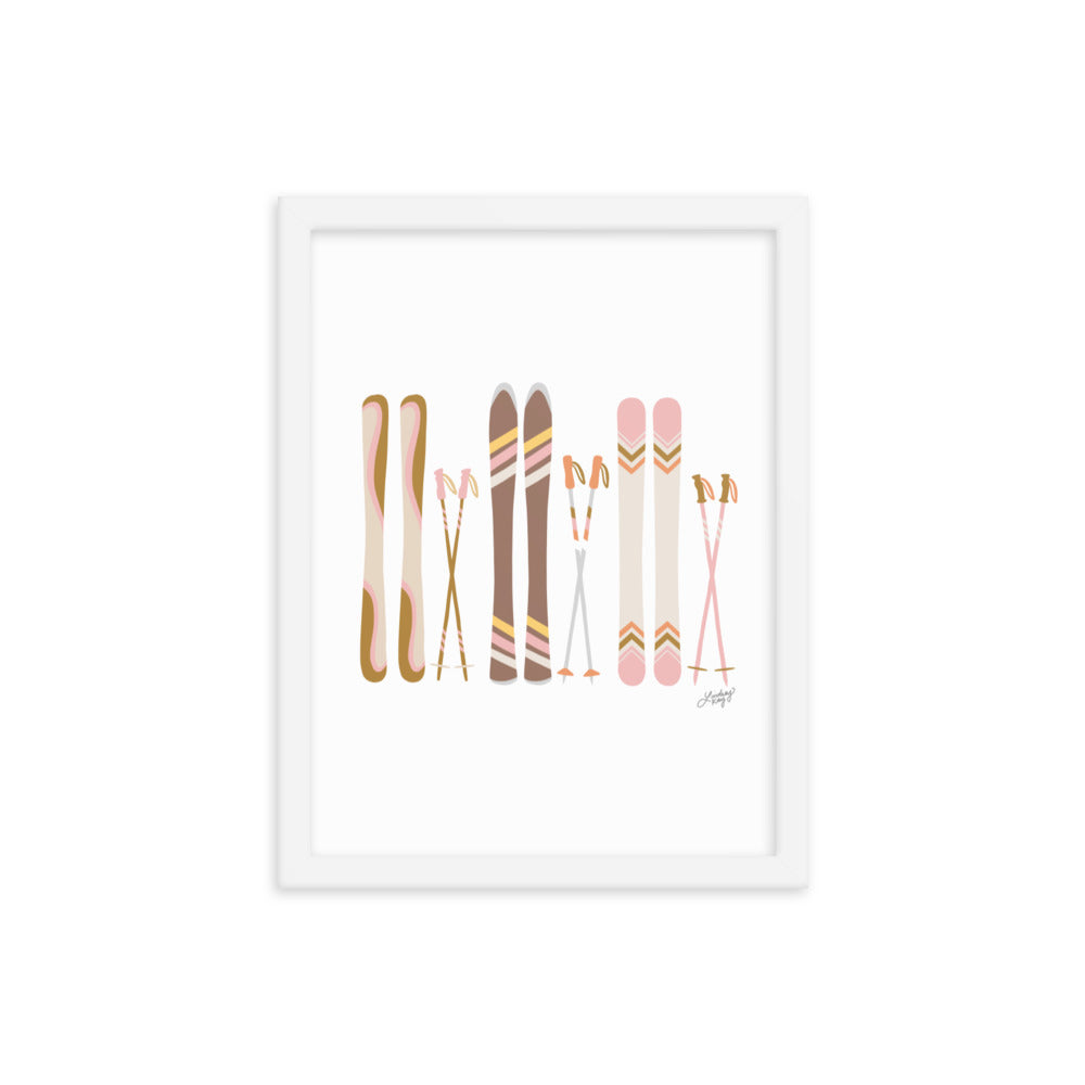 Illustration de ski (palette neutre) - Impression artistique encadrée